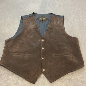 VTG Scully Vest Mens 2XL Brown Leather Lined Western Button Front Cowboy Style